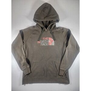 The North Face Womens L Floral Logo Hoodie Brown Olive Pullover Hibiscus